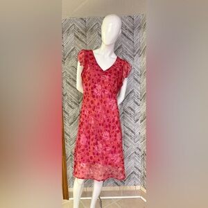 LAura Pink and Red Floral Ruffle dress- see measurements